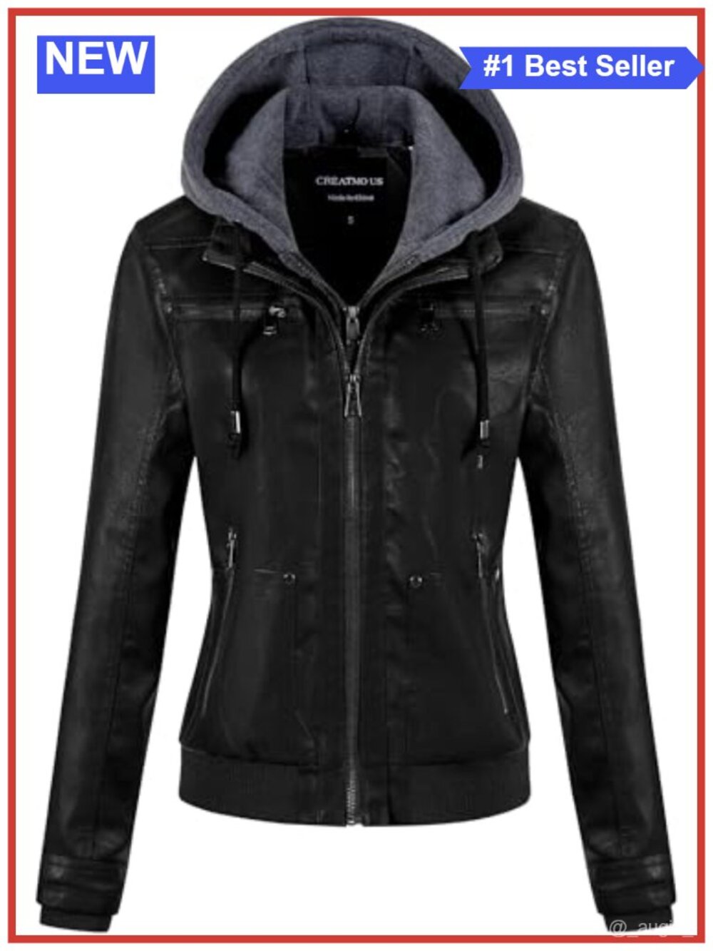 Faux Leather Jacket Waterproof Motorcycle Bomber Removable Hood Biker Coat